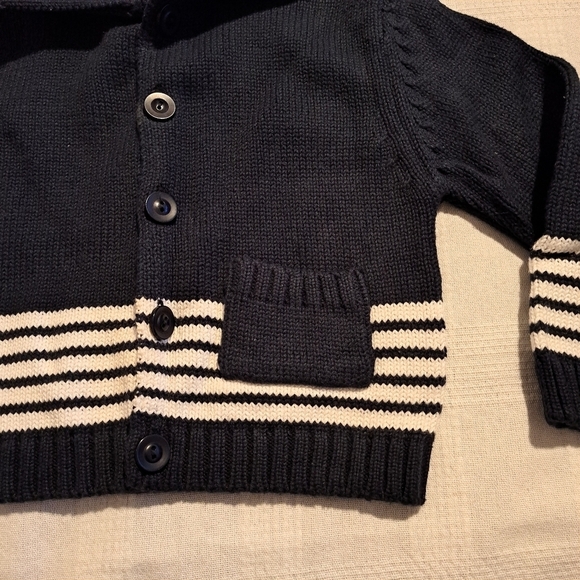 Sarah Louise boys 3 years knit blue and white cardigan with pocket, EUC - Picture 5 of 6